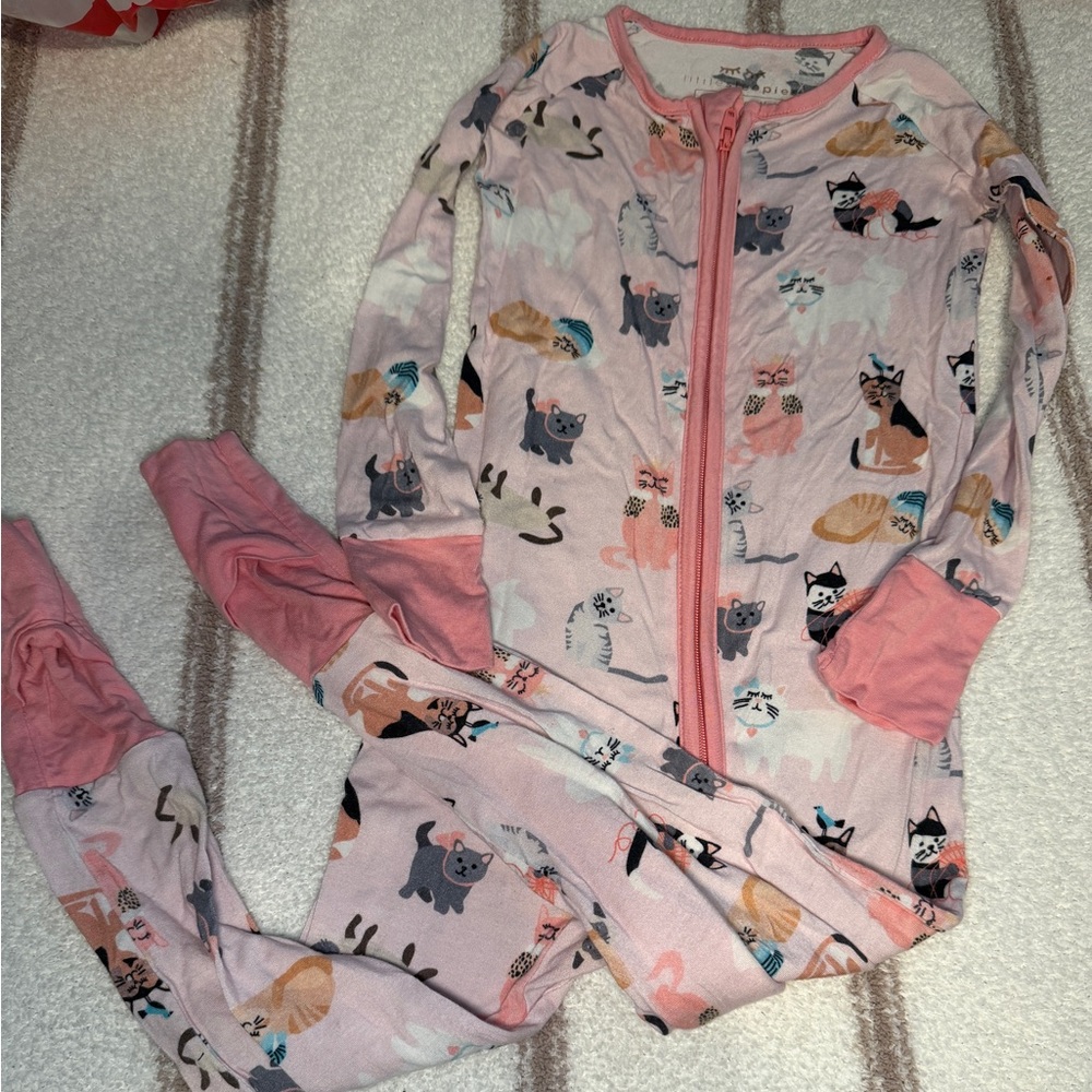 Little Sleepies Pink Cat Print Kids Footie